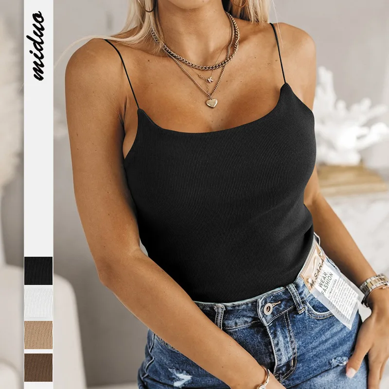 

Ribbed Knitted Halter Top with Slim-Fitting Base Female Fitness Midriff Blouse Thin and Elegant High Quality New Summer