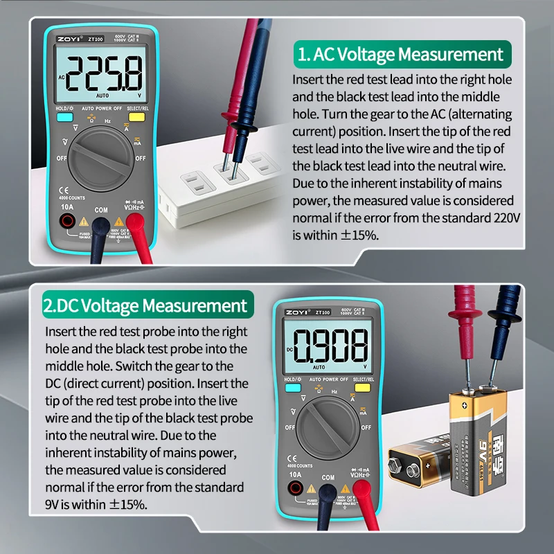 ZOYI ZT100 Tragbares Multimeter Hochpräzises Digitales Smartes Anti-Verbrennungs-Auto-Bereichs-Messgerät für Elektriker – Detail 10