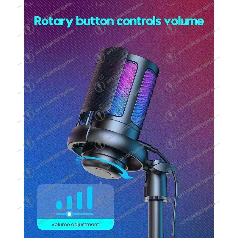 Computer Laptop Teaching Universal Serial Bus Professional Recording Desktop Podcast Condenser RGB Light Metal Microphone