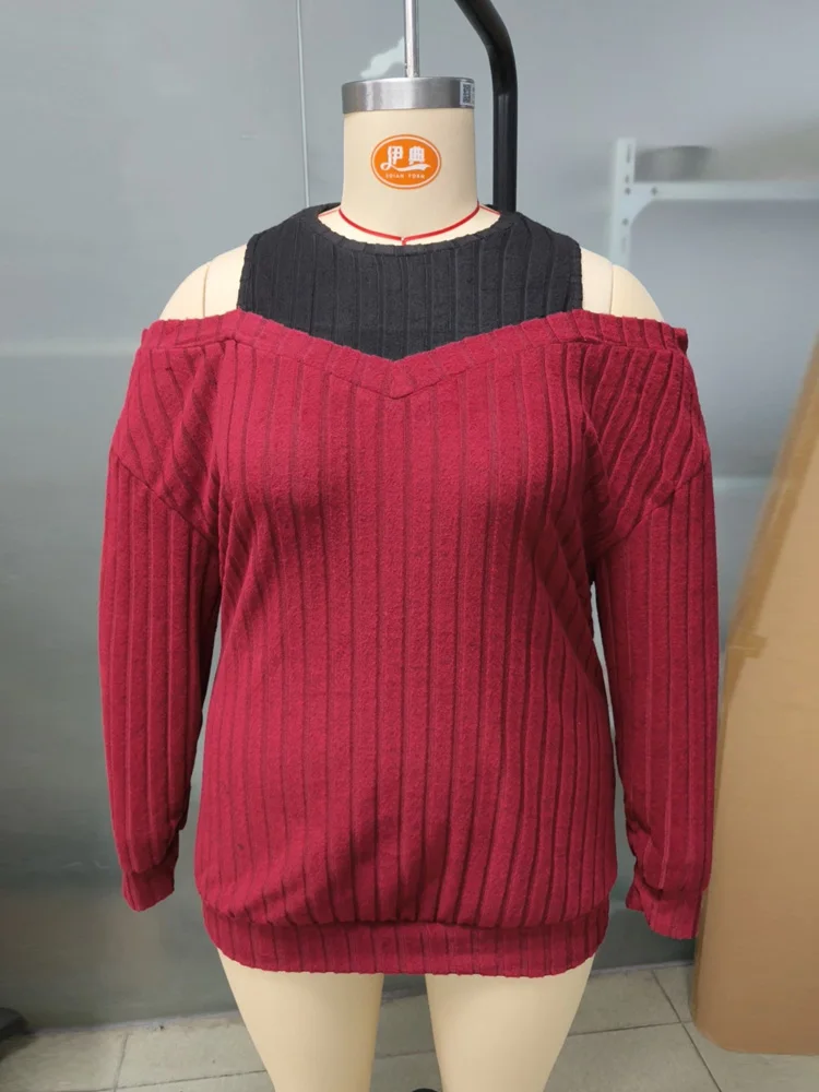 GIBSIE حجم كبير الكتف البارد 2 في 1 الضلع متماسكة المحملة المرأة 2025 ربيع الخريف عادية فضفاض س الرقبة طويلة الأكمام تي شيرت الإناث