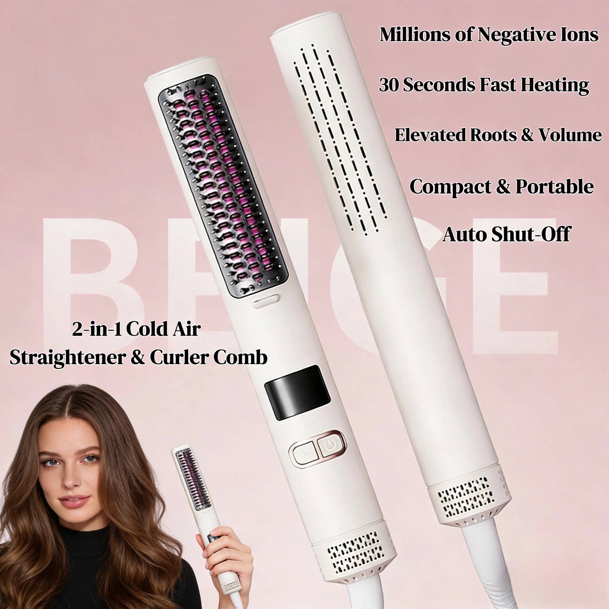 

Electric Hair Straightener Curling Iron Temperature Display Fluffy Comb for Straightening Curly Hair Ionic Cold Air Comb