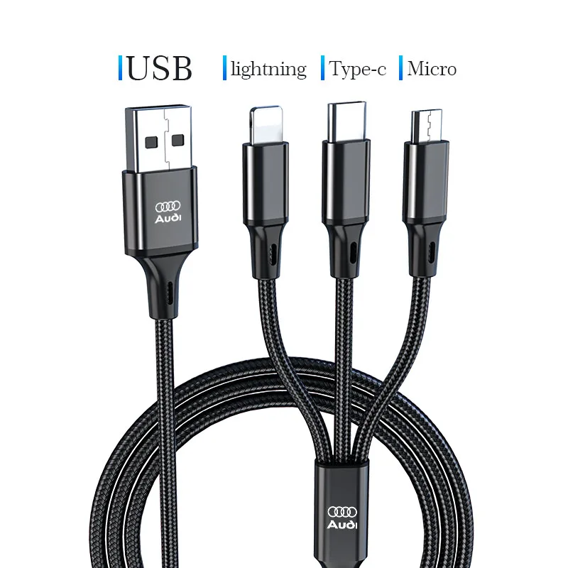 Car Styling 3 In 1 Type C Lightning Micro USB Fast Charging Cable For Audi A1 A2 A3 A4 A5 A6 A7 A8 Q1 Q2 Q3 Q4 Q5 Q6 Q7 Q8 TT S5