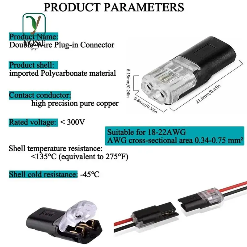

YOST-50Pcs Двухпроводной разъем, сменные 2-контактные разъемы для светодиодных проводов, с запирающей пряжкой, разъемы для быстрых проводов Du