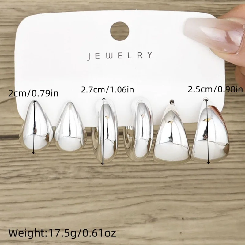 Anting-anting wanita, 6 buah trendi akrilik emas warna Waterdrop Hoop anting ringan geometris bentuk C