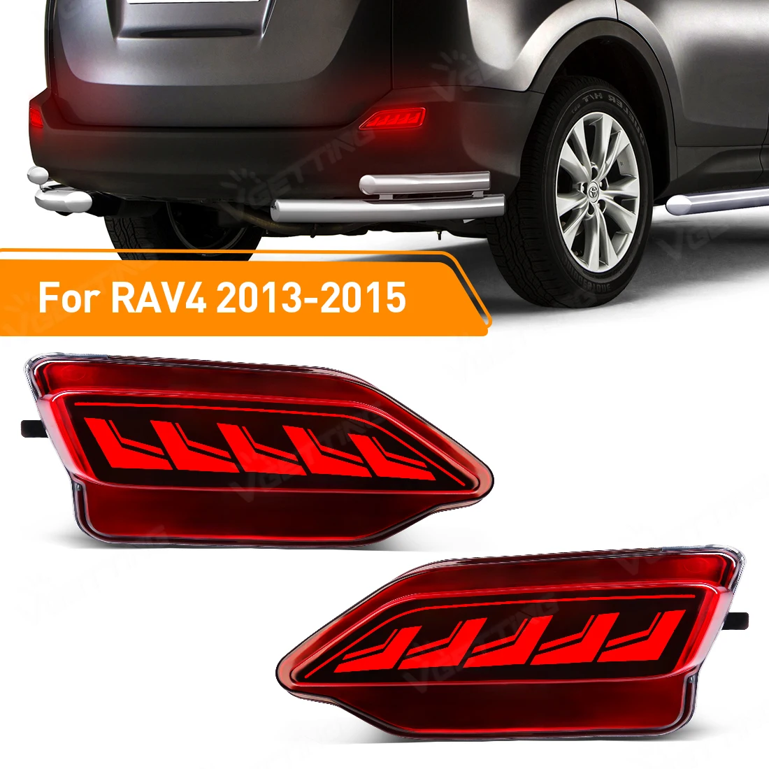 

Car LED Rear Bumper Reflector Lights For Toyota RAV4 2013 2014 2015 Dynamic Turn Signal Lamp Brake Warning Lamp Accessories 12V