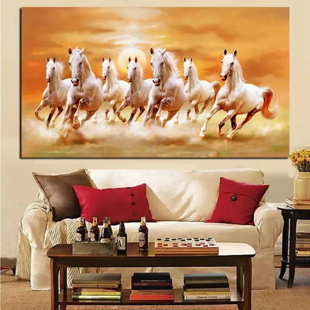 

Animal Seven Running Horse Oil Canvas Painting Abstract Posters And Prints Wall Pictures For Living Room Home Mural Decoration