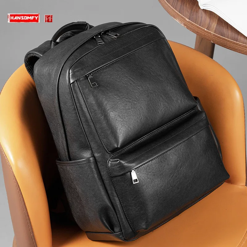 

Genuine Leather Fashion Men's Backpack Soft Black Laptop Bag First Layer Cowhide Travel Backpacks Computer Backpack Schoolbag