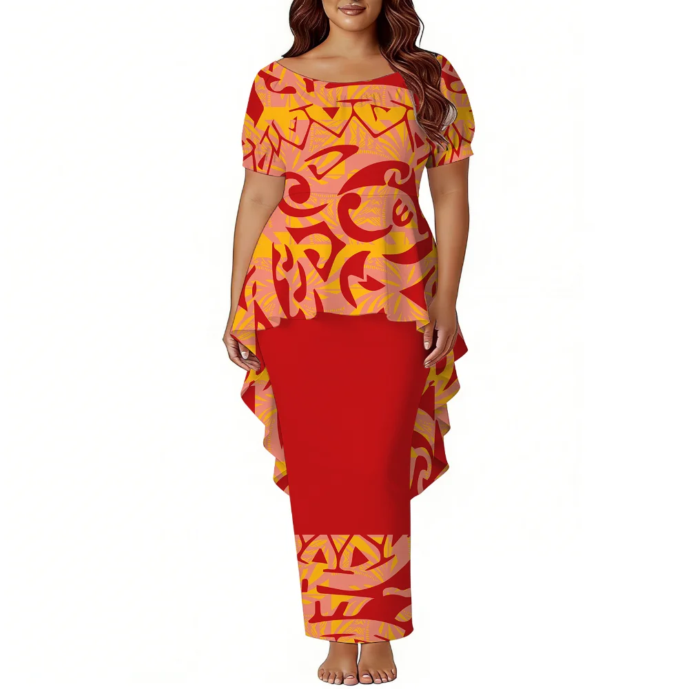 폴리네시아 섬 스타일 여성 반팔 푸레타시 꽃무늬 드레스 사모아 파티 스타일 이브닝 드레스