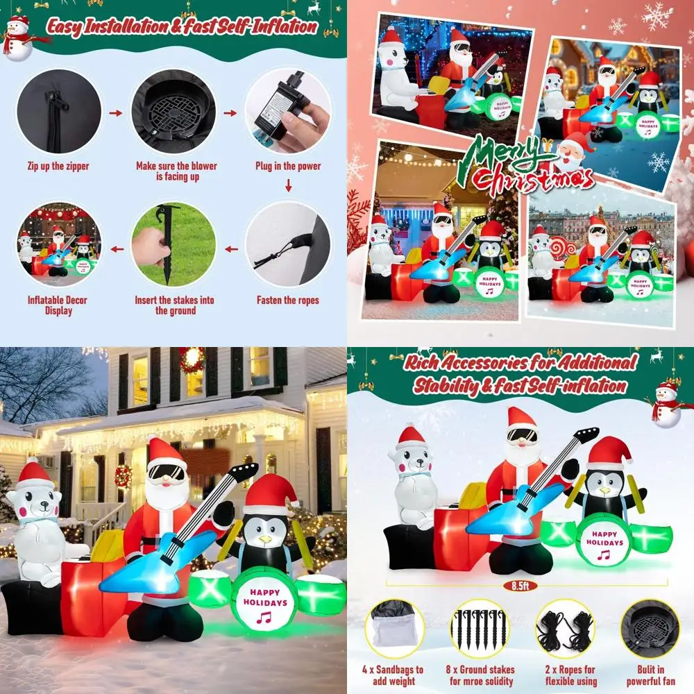 

Giant 8.5FT Santa Penguin Polar Bear LED Christmas Inflatable Outdoor Decoration for Holiday Yard