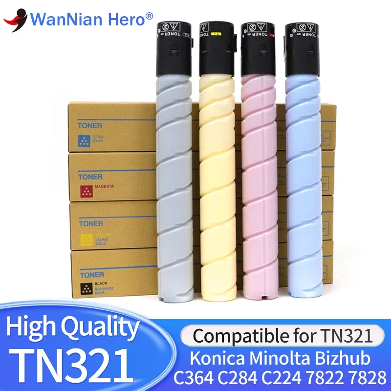 TN321 Compatible Color Toner Cartridge Bizhub C364 C284 C224 7822 7828 Printer for Konica Minolta Powder TN321 BK C M Y