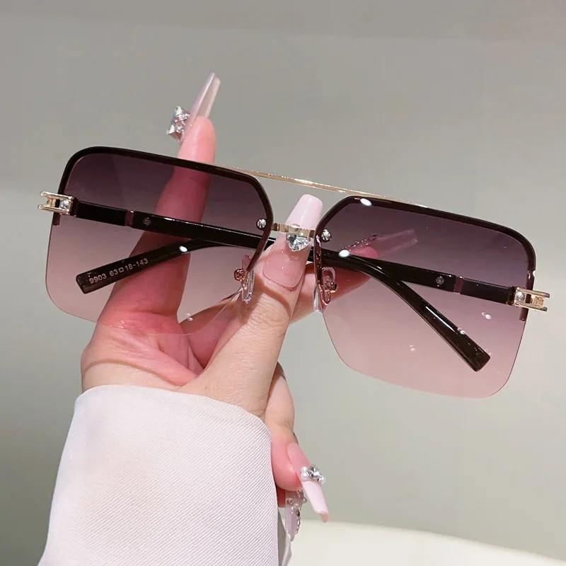 

y2k Half Frame Luxury Brand Designer Square Sunglasses Women For Men Female Vintage Punk Metal Outdoor Travel Sun Glasses UV400