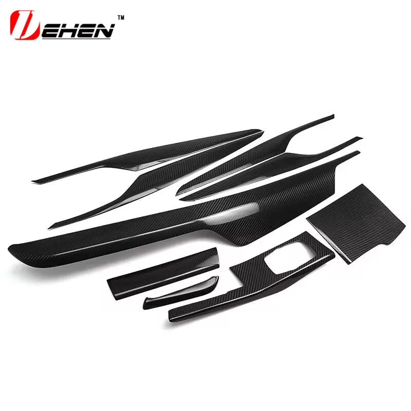 For BMW 5 Series G30 G32 M5 F90 Carbon Fiber Interior Trim Cover 9 pcs / Set Gloss Black Carbon Trim 2018 + Only Left Hand Drive