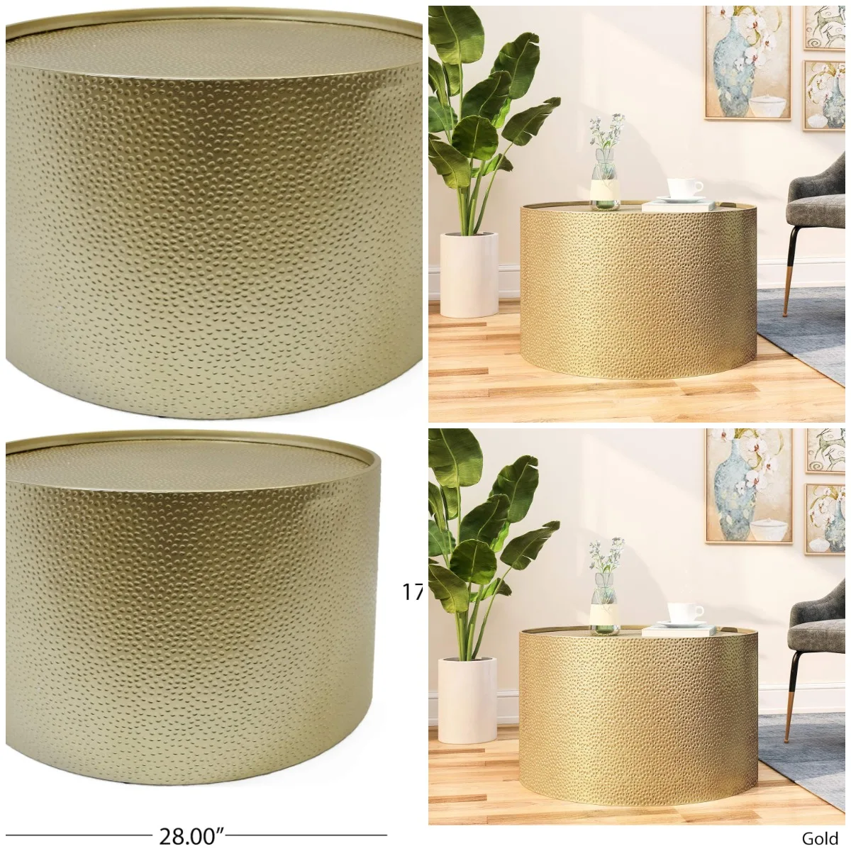 

Rache Modern Round Coffee Table with Hammered Iron, Gold, 26. 00” L x 26. 00” W x 17. 00” H