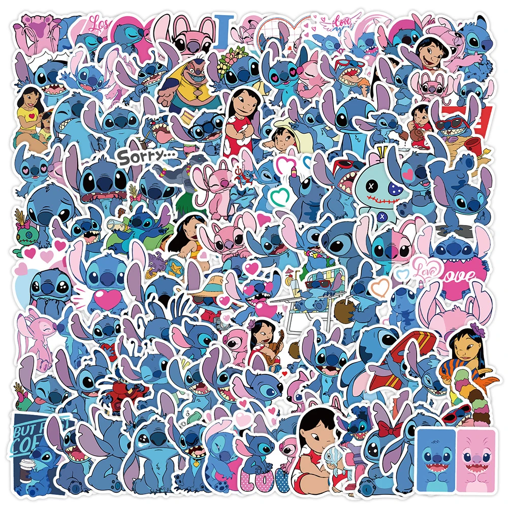 Disney-pegatinas de Anime Stitch para niños, calcomanías Kawaii de dibujos animados, juguete para monopatín, equipaje, teléfono, 10/30/50/100 piezas