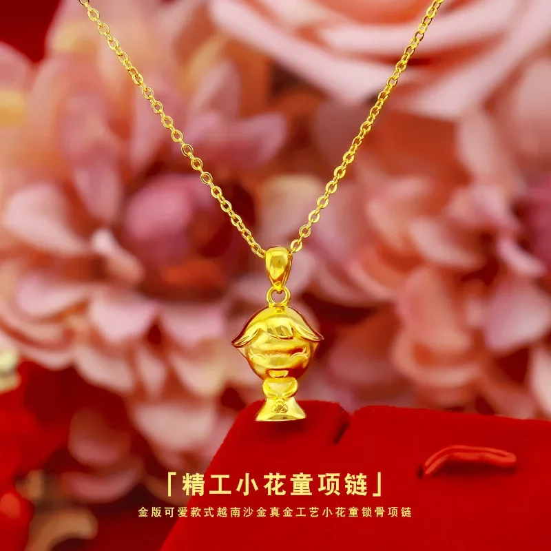 Cadena de oro de 14K para niña, collar de clavícula de hada Seiko chapado en oro puro de 24k, joyería de Color amarillo de 18k, 100%