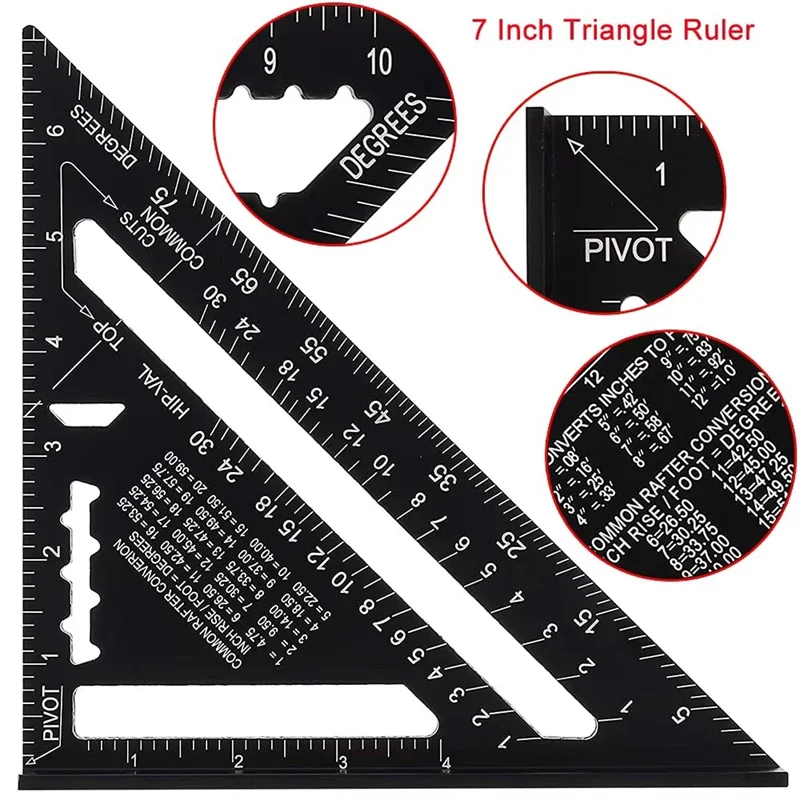 7''/12" Dreieck Lineal Zimmermann Mess Layout Werkzeug Metrische Legierung Metall Dreieck Lineal Winkelmesser für Holzbearbeitung Werkzeuge – Detail 9