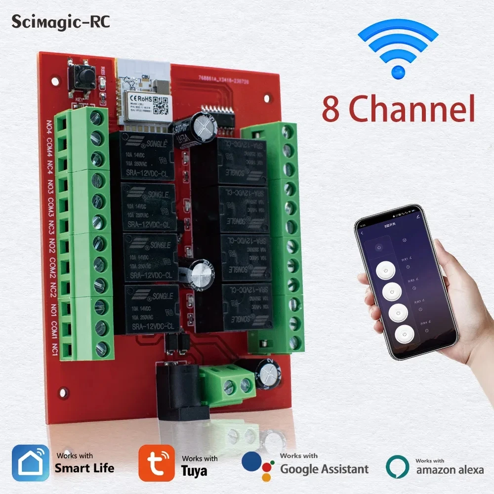 8 canali WiFi Switch Smart Switch Tuya Smart Life APP 12V 24V 8CH Modulo Relè Domotica Intelligente Leggero