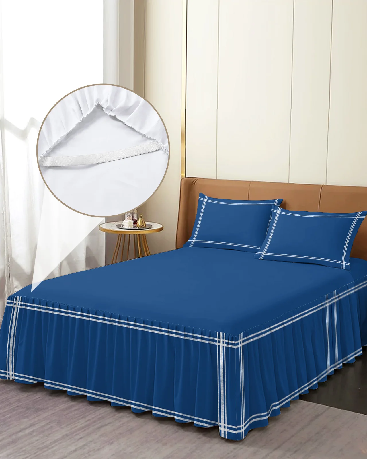 Solid Color Navy Blue Bed Skirt Elastic Fitted Bedspread With Pillowcases Bed Protector Mattress Cover Bedding Set Bed Sheet