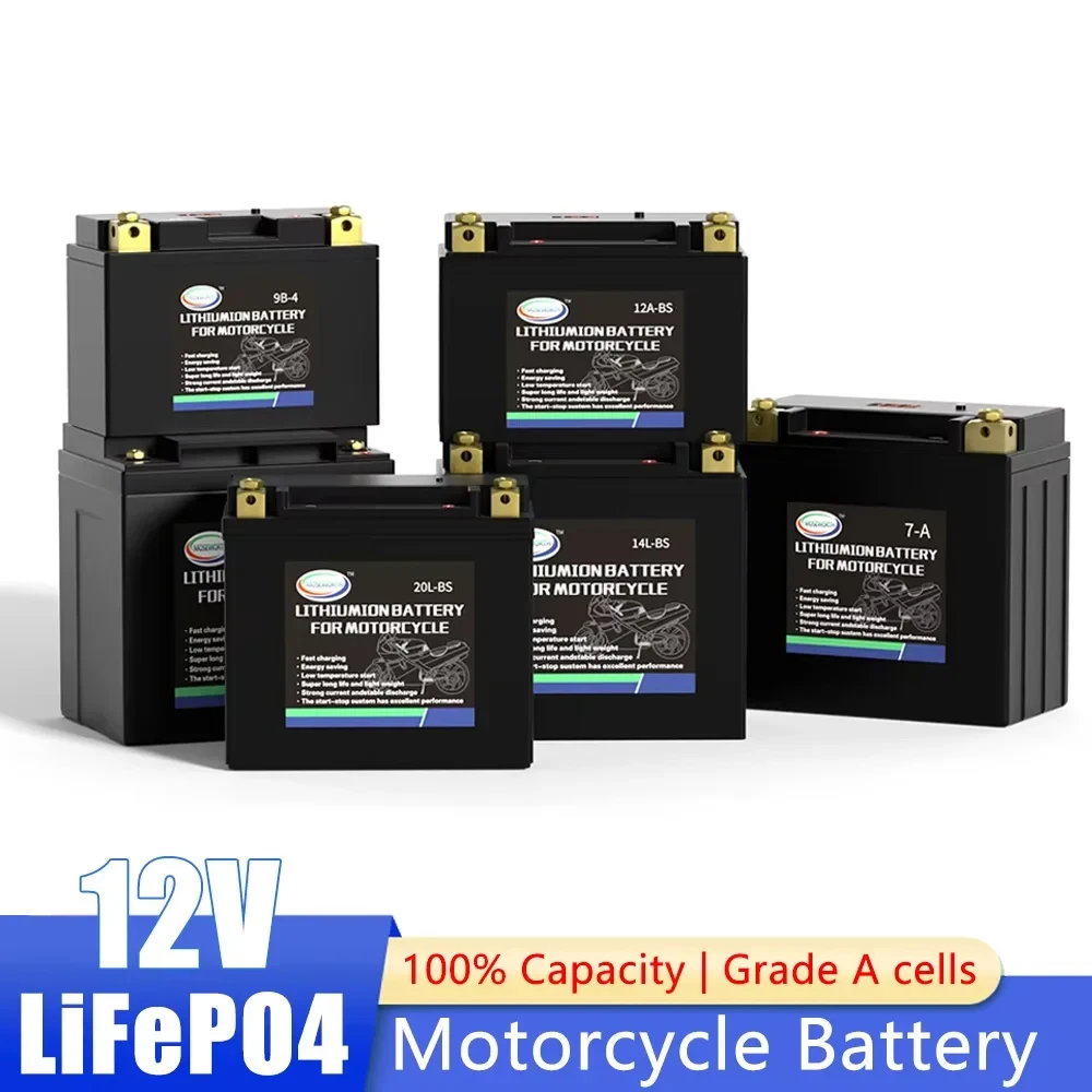 12V LiFePO4 Lithium Motorcycle Battery with BMS 6Ah 8Ah 12Ah 16Ah CCA420 520 720 Motorbike Replacement Batteries for ATV UTV