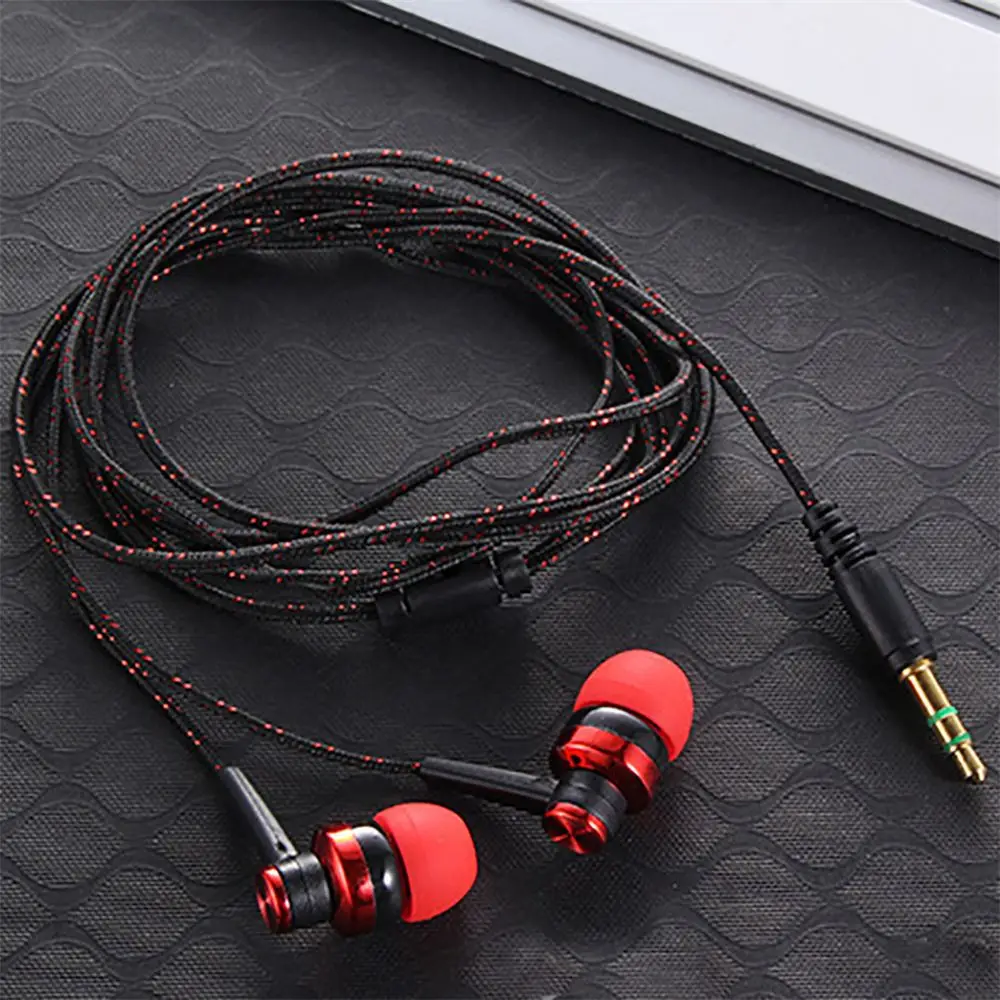 Universal 3.5mm Wired In-ear Stereo Earphone Nylon Weave Earphone Cable Headset For Smartphone Laptop