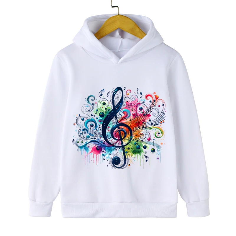 Music Notation Graphic Watercolor Print Boys Girls Sweatshirts Casual Fashion Pullover Music Note Hip Hop Kids Clothing Hoodie