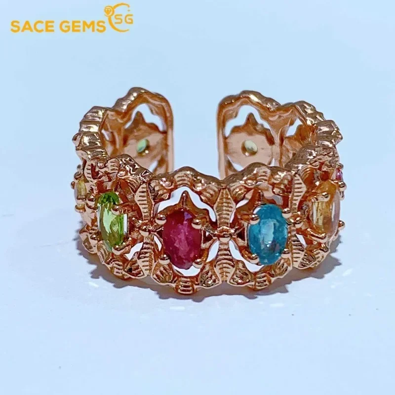 

SACE GEMS New 925 Sterling Silver 3*5MM Natural Tourmaline Gemstone Rings for Women Engagement Cocktail Party Fine Jewelry Gift