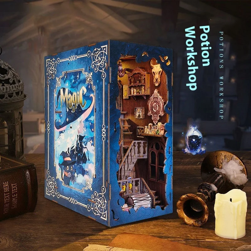 

Cross-border Potion Workshop wooden book stand hand-assembled miniature house 3D puzzle model creative desktop decoration