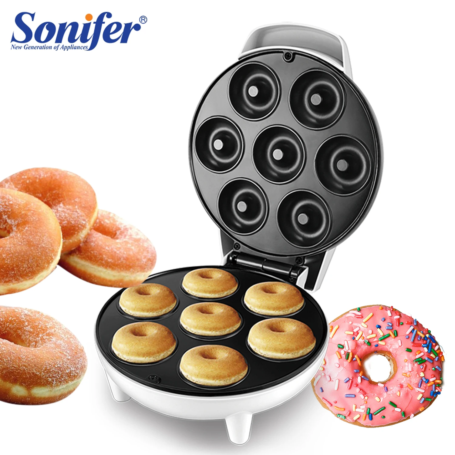 750W Electric Donuts Maker Machine Kitchen Breakfast Maker 7 Donuts Non-stick Coating Plate For Gift 220V Sonifer