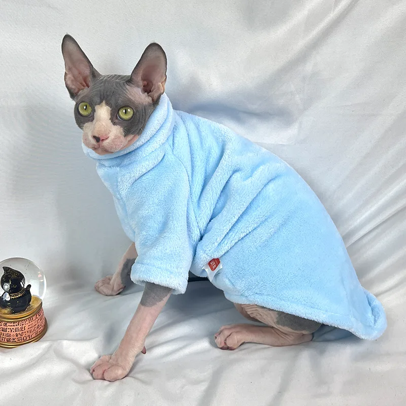 Warm Coral Velvet Hairless Cat Clothes Winter Sphynx Vest Turtleneck Kitten Clothing Puppy Costume Pet Accessories Gatitos