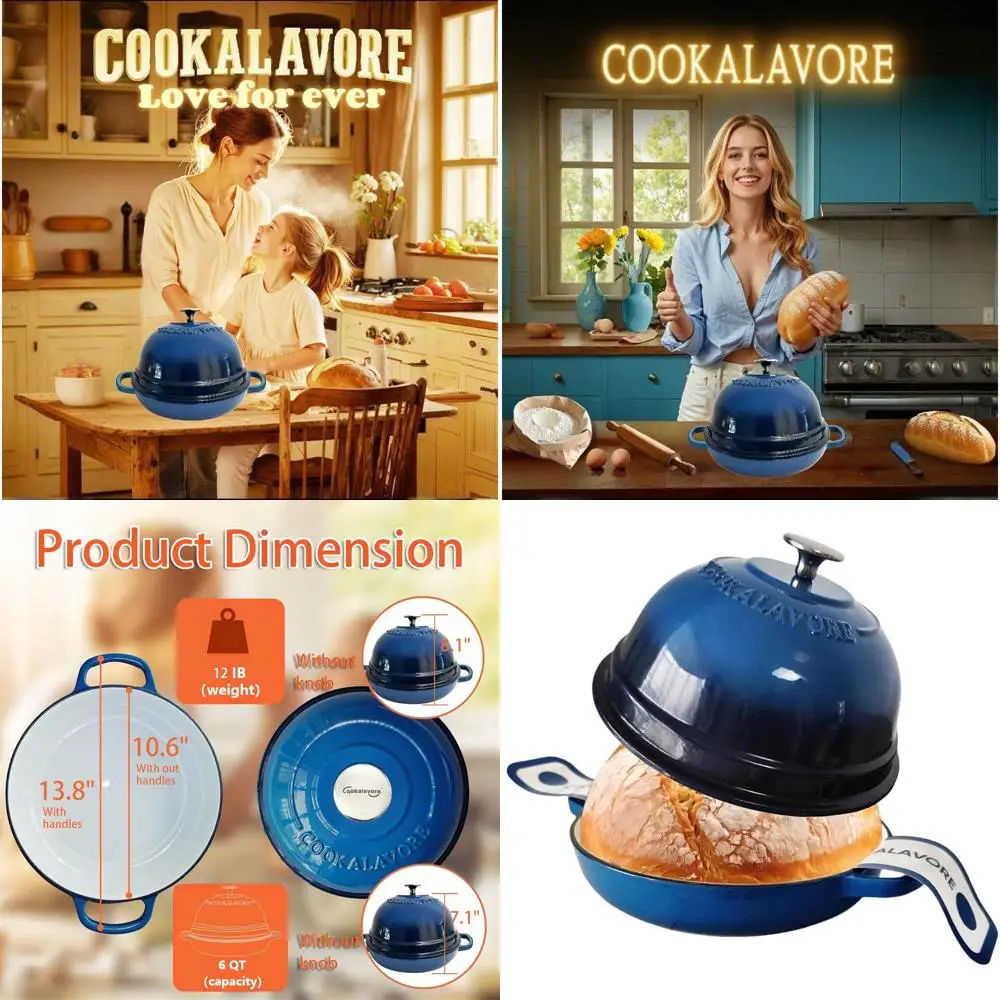 

6 Quart Enamel Bread Baking Pan, 10.5 Sourdough Oven with Lid, Silicone Baking Mat & Recipe Included, Perfect for Homemade Bread