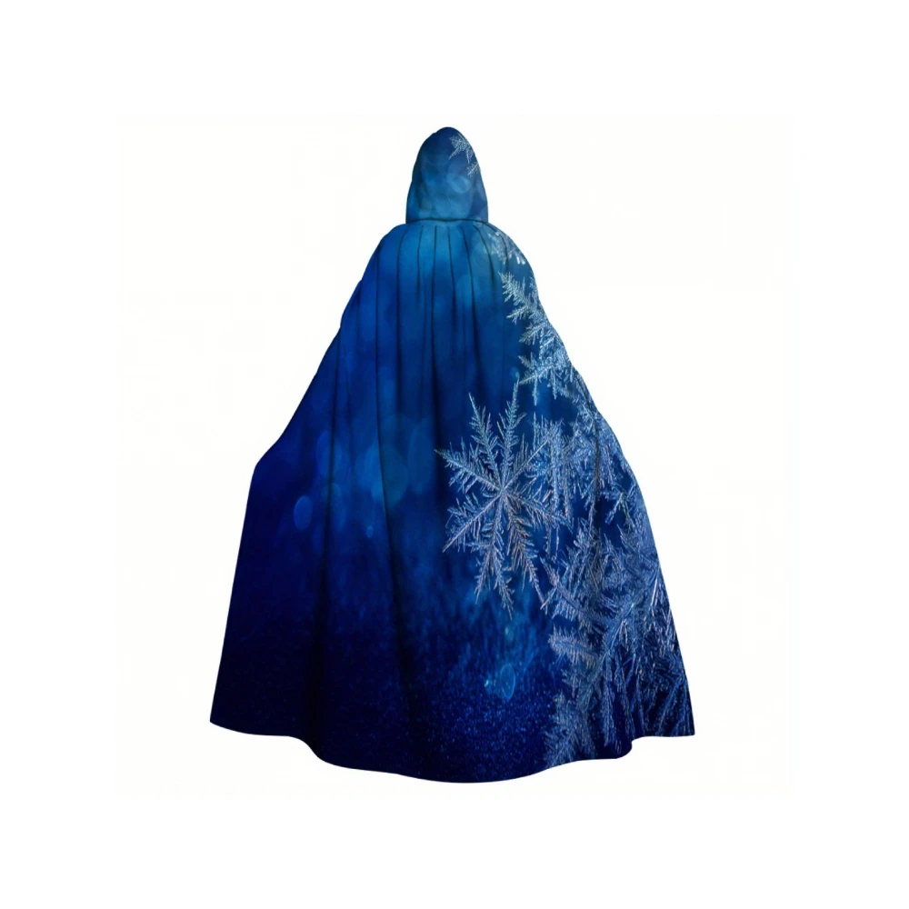 

1 шт., зимняя накидка в стране чудес, регулируемый костюм снежинки с капюшоном и темно-синими бирюзовыми узорами снежинок