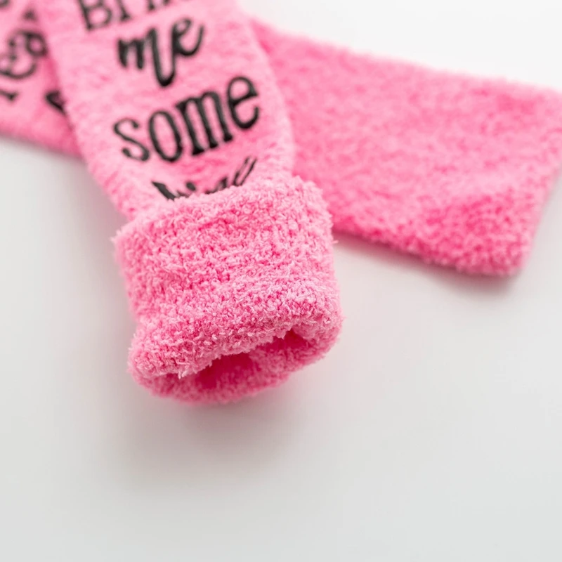 Women Winter Fuzzy Plush Slipper Socks Read This Some Wine Warm Hosiery with Cupcake Gift Packaging