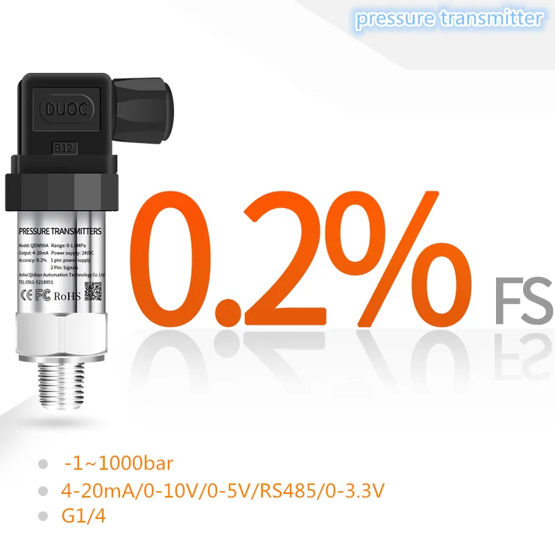 

ressure Transmitter 5Mpa 10Mpa 1.6Mpa 2.5Mpa Pressure Transducer G1/2' M20*1.5 NPT1/2' G1/4 Pressure Sensor Water Oil