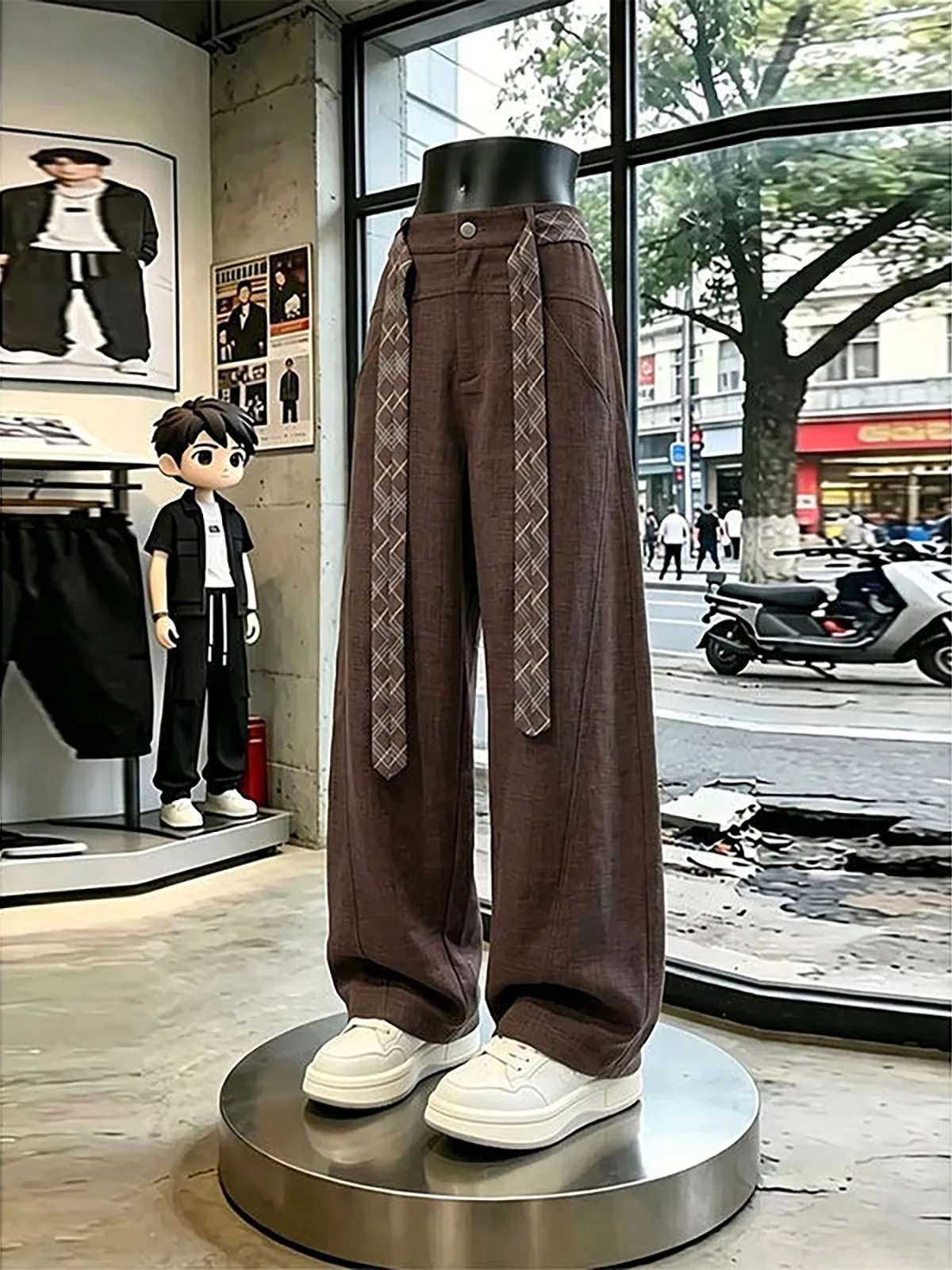 Cleanfit Quick Dry Knife  Pants Men's Summer Plaid Belt Straight Leg Old Money Wide Leg Casual Long Trousers