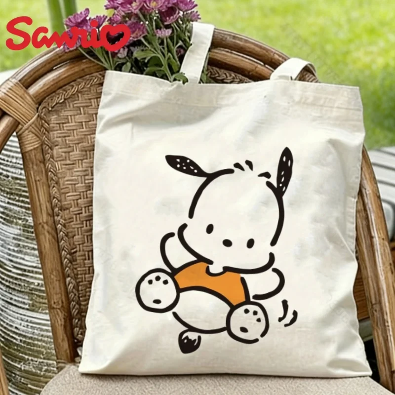 

1PC Kawaii Sanrio Pochacco Simple Line Art Canvas Tote Bag Eco Reusable Shoulder Shopper