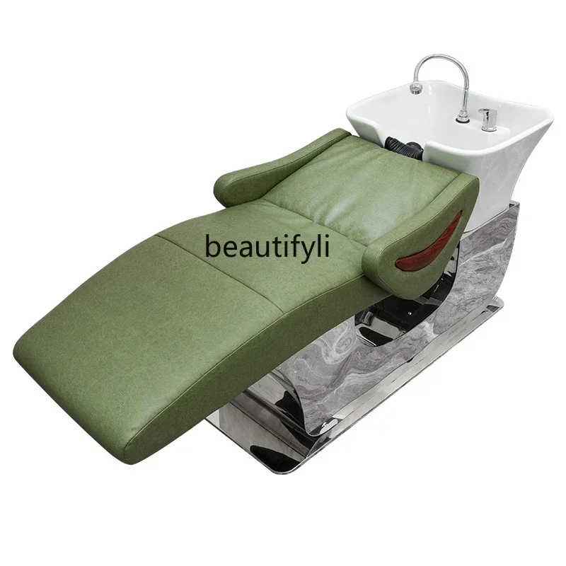 

LHalf Lying High-End Stainless Steel Shampoo Chair Ceramic Deep Basin Silicone Massage Pillow for Hair Salon