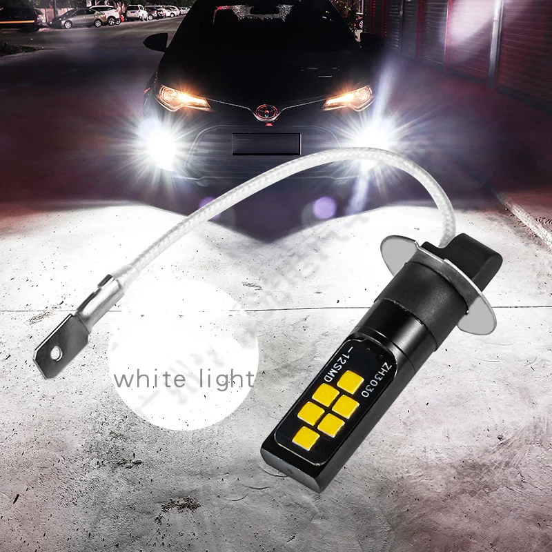 2 PCs H3 LED Light Bulb 3030 SMD Car Fog Light Super Bright Driving Lamp 3000K Amber Car Accessories DC12V DRL Light Beam