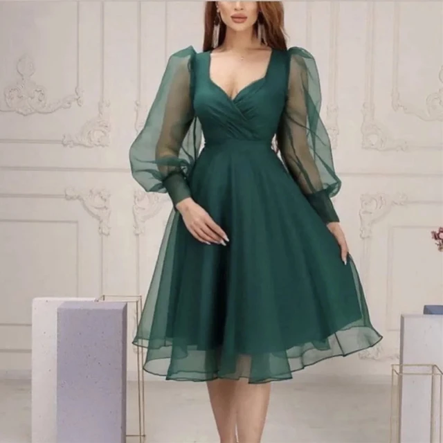 Modest Black Short Prom Party Dresses Puff Long Sleeves Square Neck Organza Women Cocktail Dress Formal Gown Plus Size Prom Dresses AliExpress
