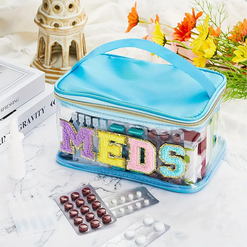 Embroidered storage bag, PVC transparent letter makeup bag, travel toiletries, large-capacity makeup bag