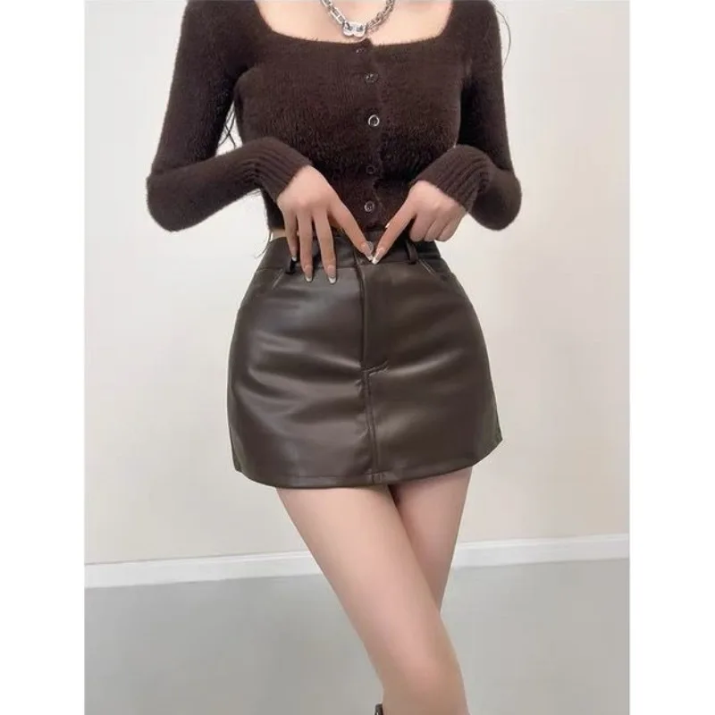 

Autumn New Pu Leather Short Skirt High Waist A Word Hip Skirt for Women