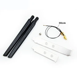 2x6DBi RP-SMA External Antenna Set With MHF4 Extension Cable 2.4GHz 5GHz Dual Band For M.2 Wifi Card Intel AX200 AX210