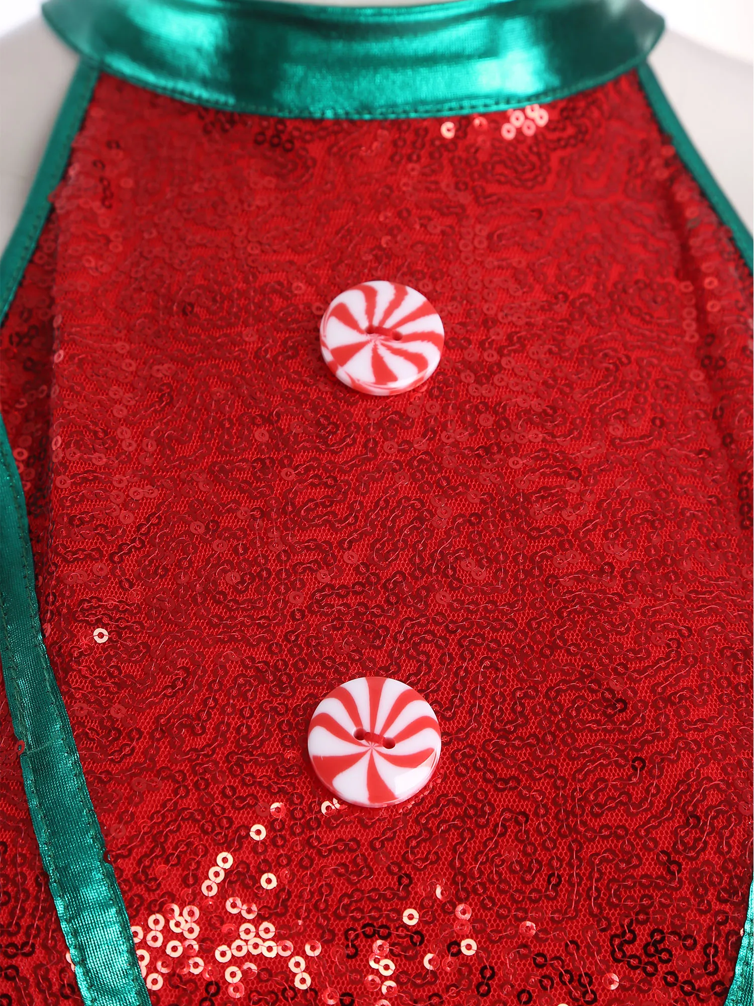 Vestido de Navidad para mujer, vestido de lentejuelas brillantes con botón de bastón de caramelo, vestido de baile de Ballet, disfraz de elfo de Navidad