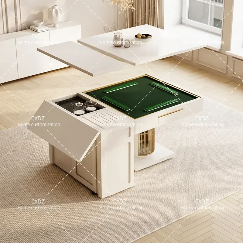 Slate Folding Telescopic Dining Table with Mahjong Machine and Tea Table Function Dual Purpose for Small Apartments 2024 New