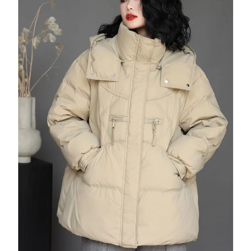 여성용 중간 길이 다운 겨울 신상 패션 출퇴근용 후드 재킷 - 다용도 오버사이즈 두꺼운 루즈 코트 - 트렌디