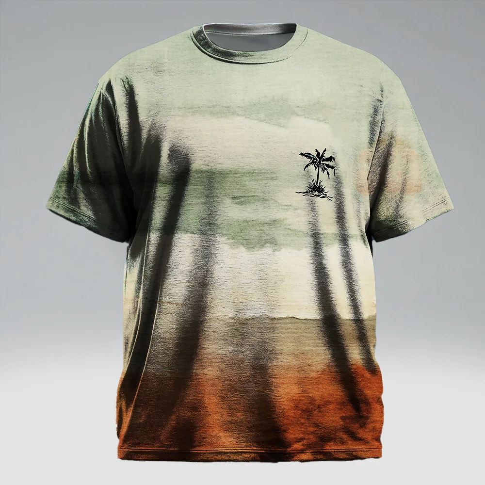 

S-9xl plus size Men's Short Sleeve T-Shirt: Coconut Tree Vibe - Sleek Tropical Palm Prints, Wrinkle-Resistant,