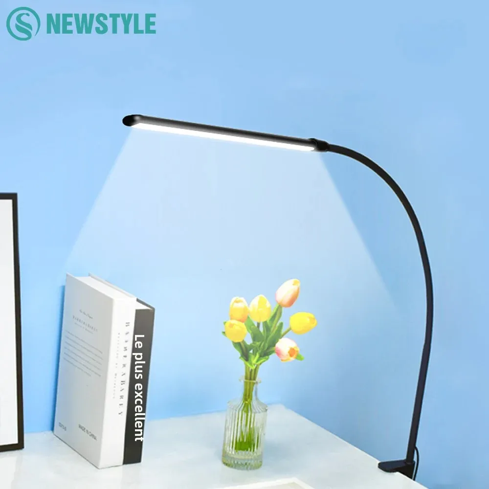 Lampe de bureau LED pour soins oculaires, 10 niveaux de luminosité, 3 Modes d'éclairage, lampe de Table Flexible à col de cygne pour le travail et l'étude avec pince, lampe de bureau USB pour PC