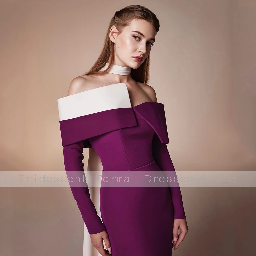 Elegante avondjurk voor vrouw 2025 off-shoulder lange mouwen avondjurken zuil paarse bruiloftjurken lang