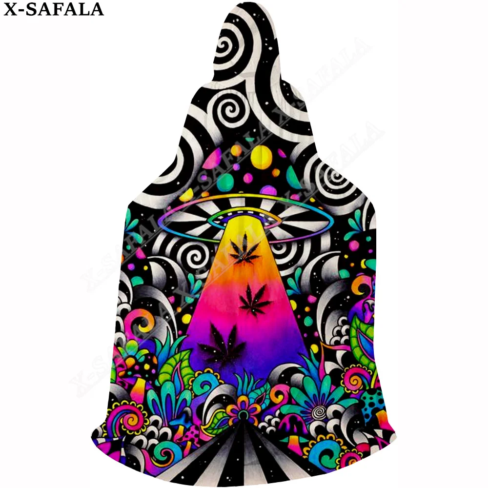 Hippie Psychedelic Colorful Trippy 3D Print Capes Robe Halloween Cosplay Thin Hooded Cloak Adult Kids Dress Up Props Costumes-1