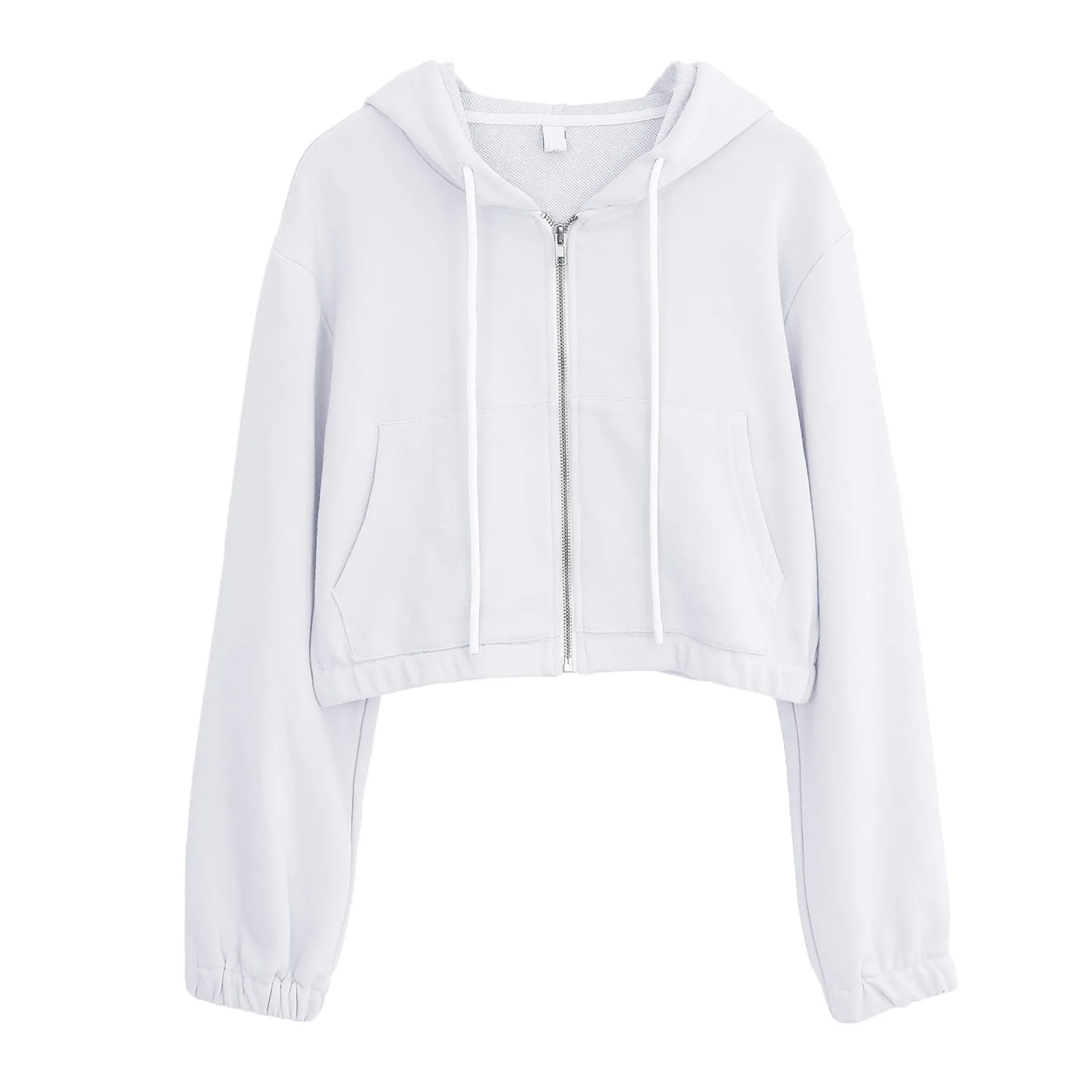 

White Zip Up Hoodie Drawstring Long Sleeve Kpop Hooded Sweatshirt For Women Kawaii Harajuku Cropped Hoodie Sudaderas Para Mujer