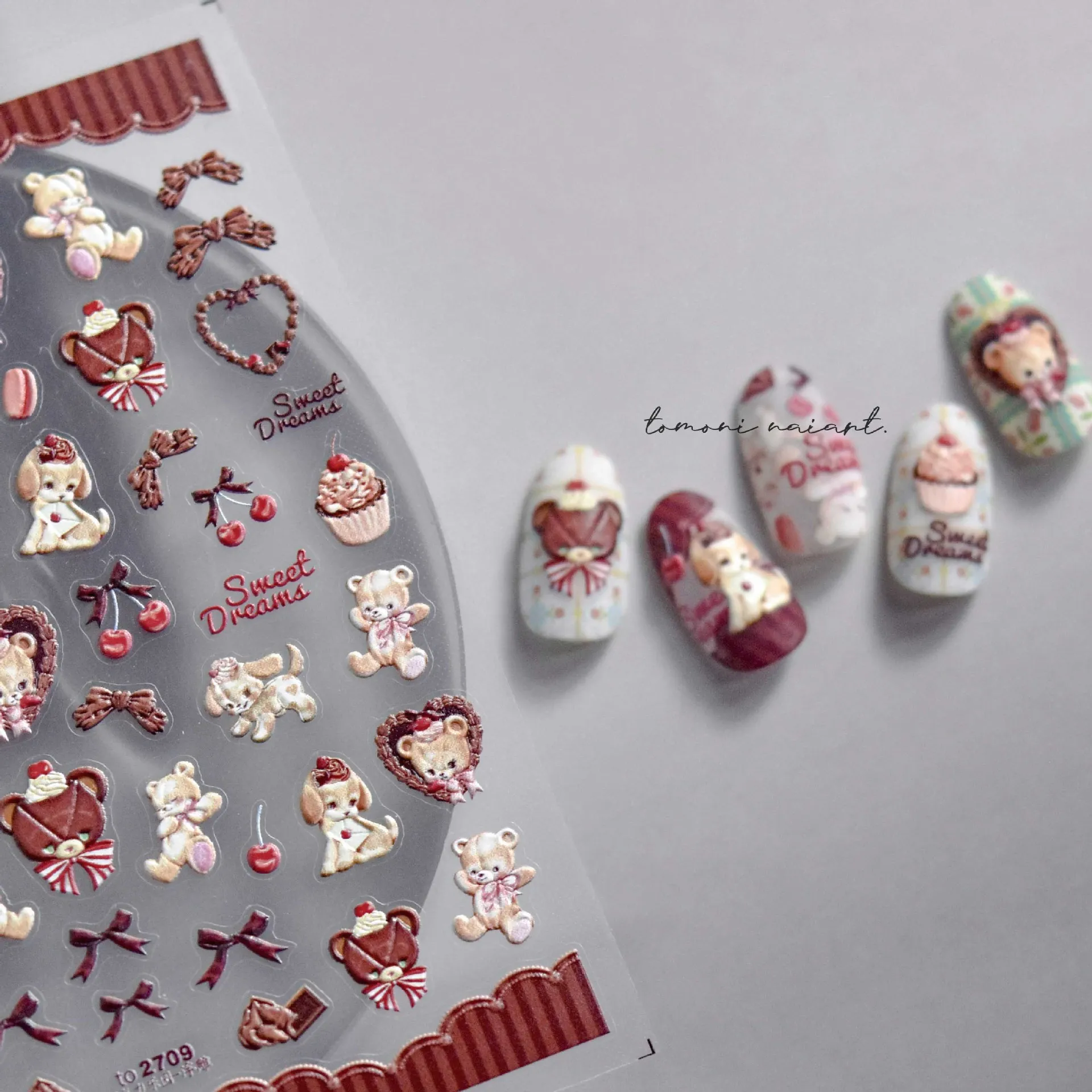 1 Sheet 5D Realistic Relief Retro Cake Chocolate Bear Dog's House Flower Duck Adhesive Nail Art Stickers Decals Manicure Charms